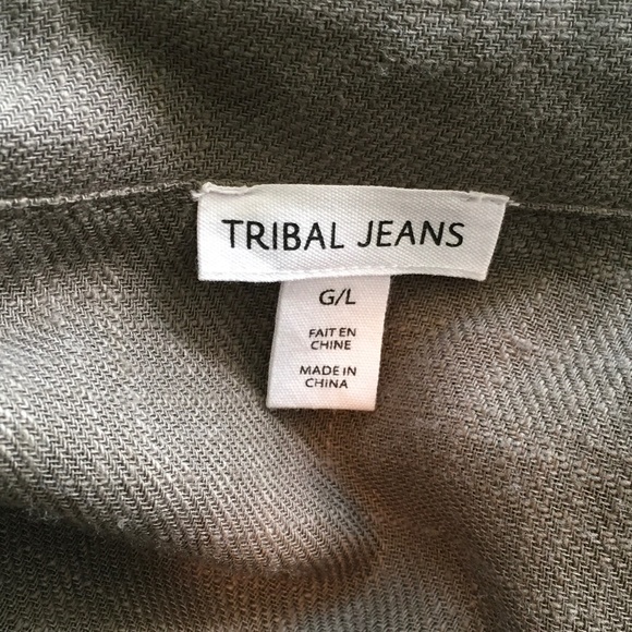 Tribal jeans size L army green button up blouse - Picture 3 of 5